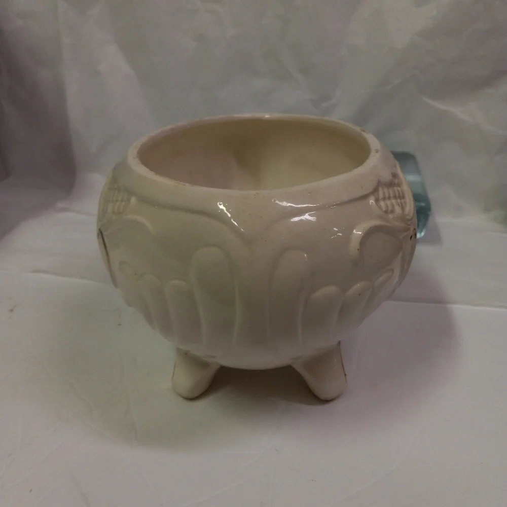 VINTAGE Maurice of California Footed Planter Beige Blue Rose Buffet Table Decor